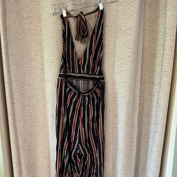 Bohemian striped rayon harem backless halter jumpsuit size small - Picture 3 of 6